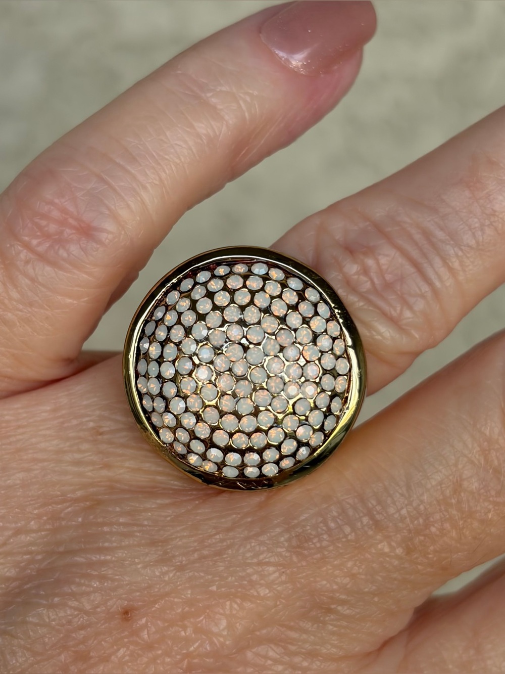 Statement Gold-Tone Opal Micro Pavé Round Ring